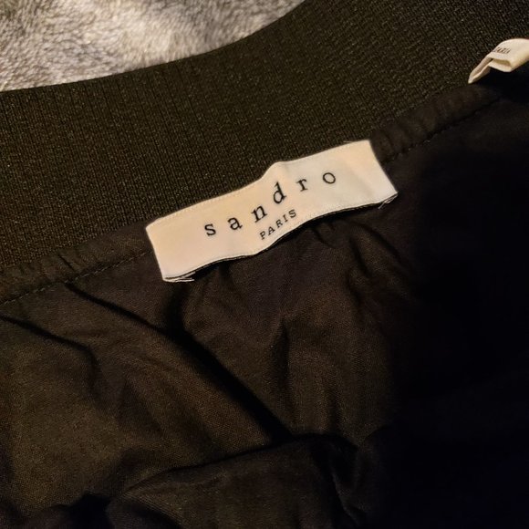 Sandro Paris Windowpane Smocked Midi Skirt Asymmetrical Lined Stretch Skirt - Picture 8 of 11